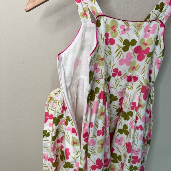FLORIAN French Floral Cotton Sundress Pink White & Green Summer Dress Tie Waist - Picture 11 of 16